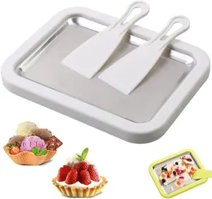 At-Home Rolled Ice Cream Maker Kit, Instant Freeze Plate with 2 Scrapers, DIY Homemade Ice Cream tray, Yogurt, Sorbet, Fun Family Activity for Kids, Food-Grade Stainless Steel