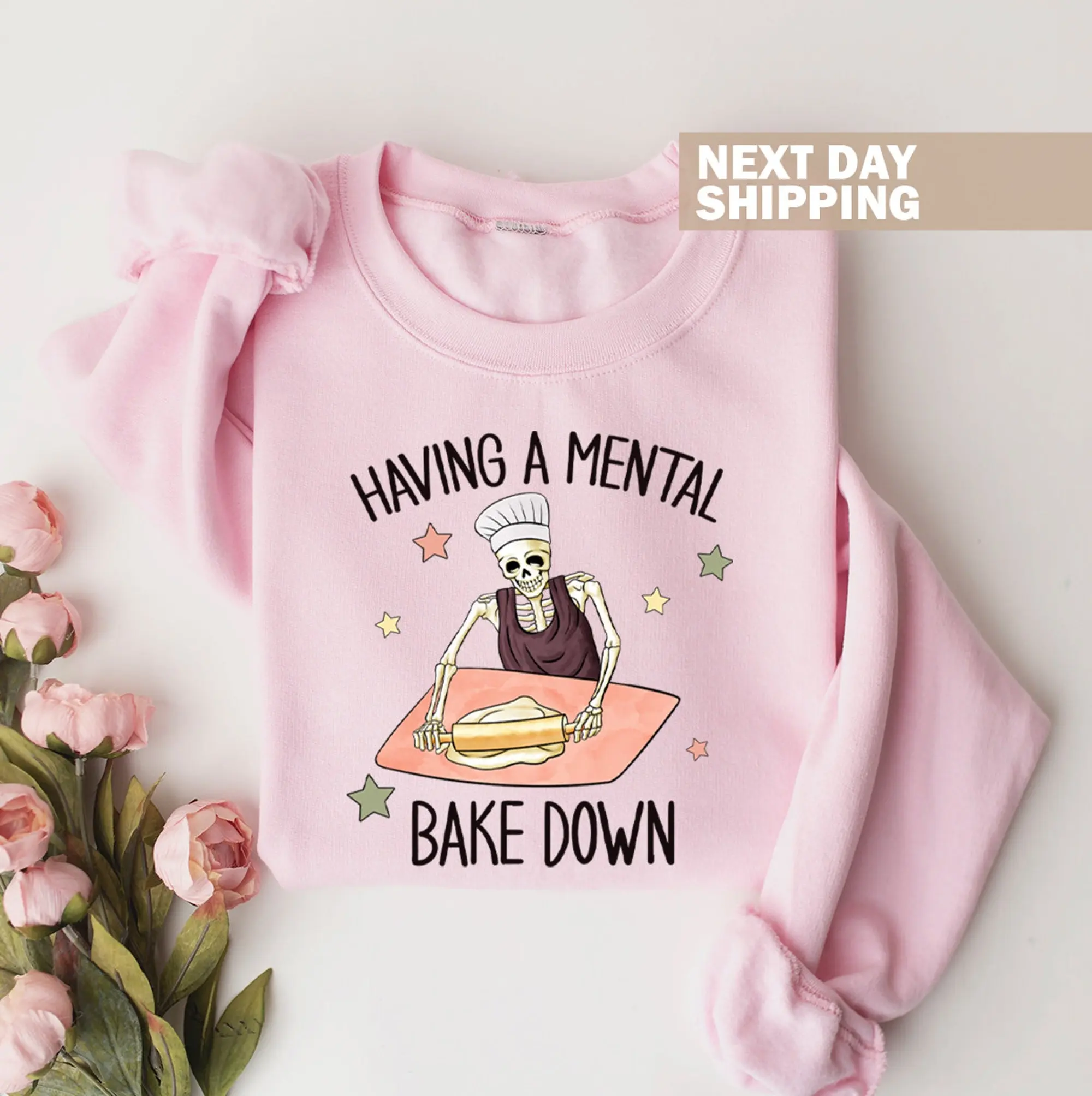 Having A Mental Bake Down Sweatshirt, Funny Shirt For Mom, Chef Skeleton Shirt, Funny Baking Shirt, Gift For Baker, Baking Shirt, Baker Gift