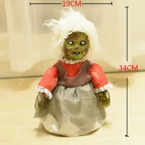 35cm Voice-activated—Glow-in-the-dark and sound-emitting Halloween decorations; walking dolls for voice-activated, glow-in-the-dark bar or haunted house scene displays; creative, spooky-faced dolls; requires 3 AA batteries (not included); in a box.