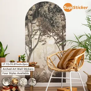2pcs Set of Brown-Toned Forest-Inspired Nature PVC Arch-Shaped Art Wall Decals Featuring Tree and Deer Patterns Self-Adhesive, Peel-and-Stick Design Home Decor Stickers Ideal for Wardrobe Surfaces, Drawers, Furniture, Wall Decor Makeovers, and Renovations