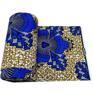 African Print Fabric - Blue and Gold Floral Design - 8002090 - High-Quality Textile for Clothing and Home Decor