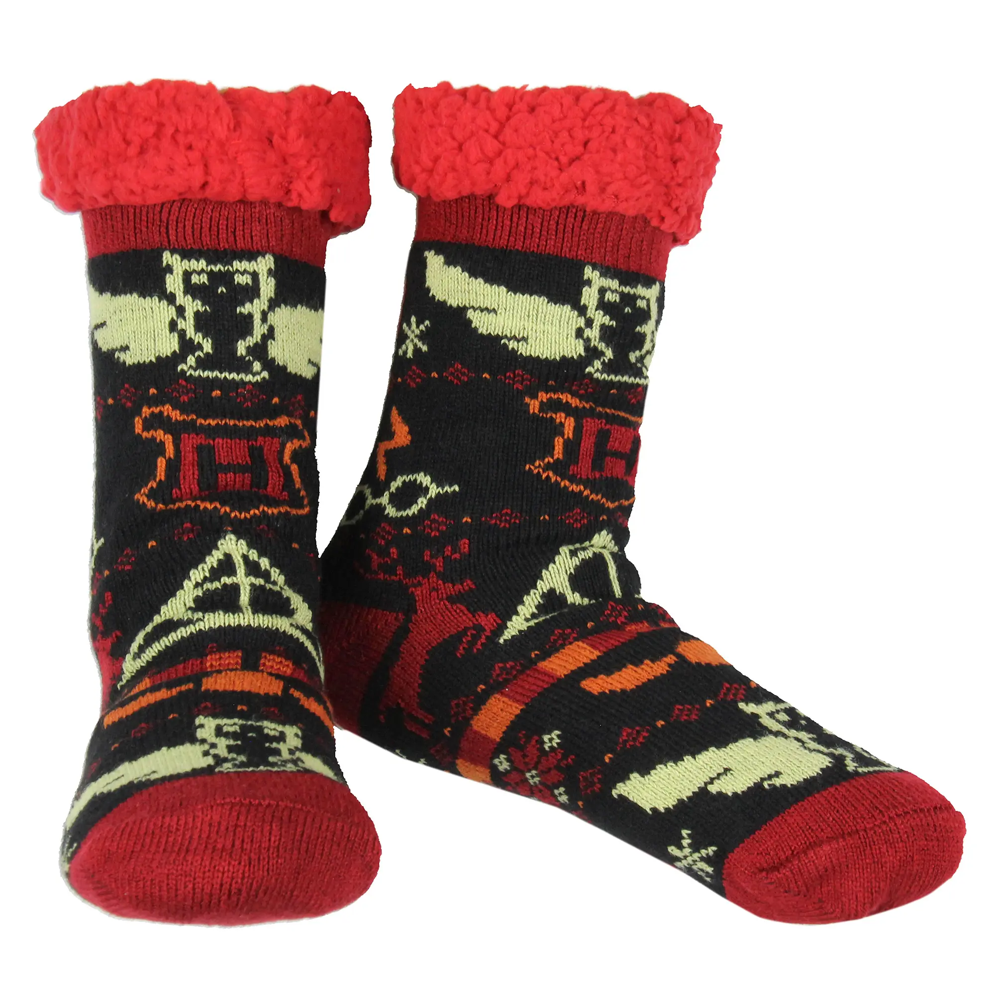 Harry Potter Women's Hogwarts Icons Knit Fleece Lined Slipper Crew Socks Shoe Size 5-10 For Men And Women, Golden, Glasses