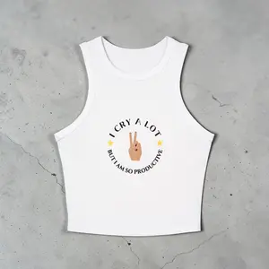 I Cry A Lot But I Am So Productive Tank Top | Funny Aesthetic Crop Tank | Relatable Girl Outfit