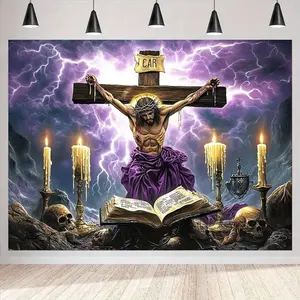 Easter Cross Wallpaper - Polyester Fabric with Jesus on the Cross Design, Ideal for Living Room, Bedroom Decor, Perfect for Parties and Holiday Gifts, Religious Home Decor, 243.84x182.88cm, Religious Wall Art, Durable Wall Covering