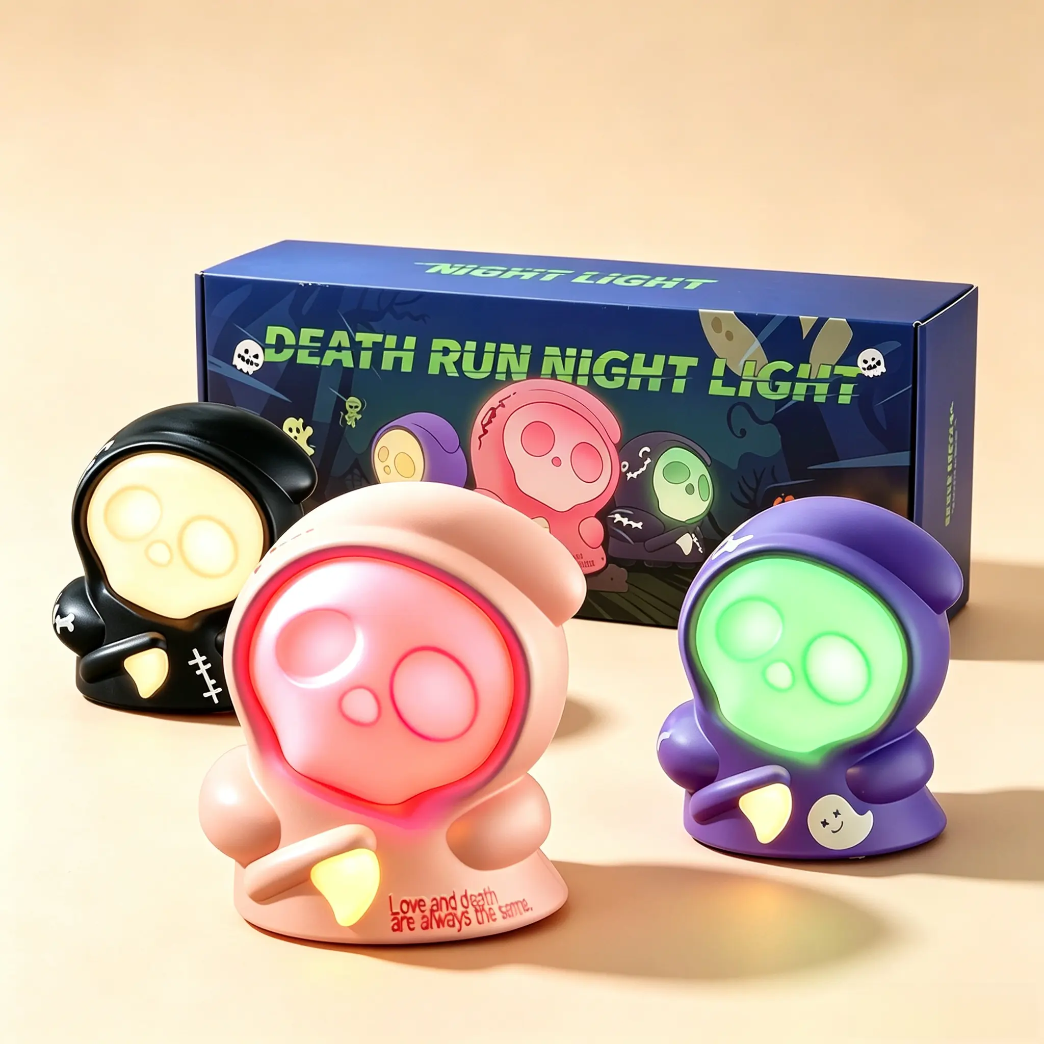 3PCS Death Run Pat to Change 3Colors Night Light Thanksgiving & Halloween Skull Lamp with Rear Wheels Toys for Gifts