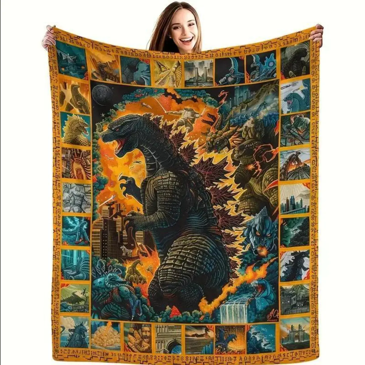 Godzilla King of Monsters Flannel Throw Blanket - Anti-Pilling, High Def Print, Wrinkle Resistant, Durable, Excellent Warm Retention, Multi-Size, Indoor/Outdoor Home/Camping All-Seasons Blanket, Ideal Gift for Godzilla Fans (Birthdays, Christmas)