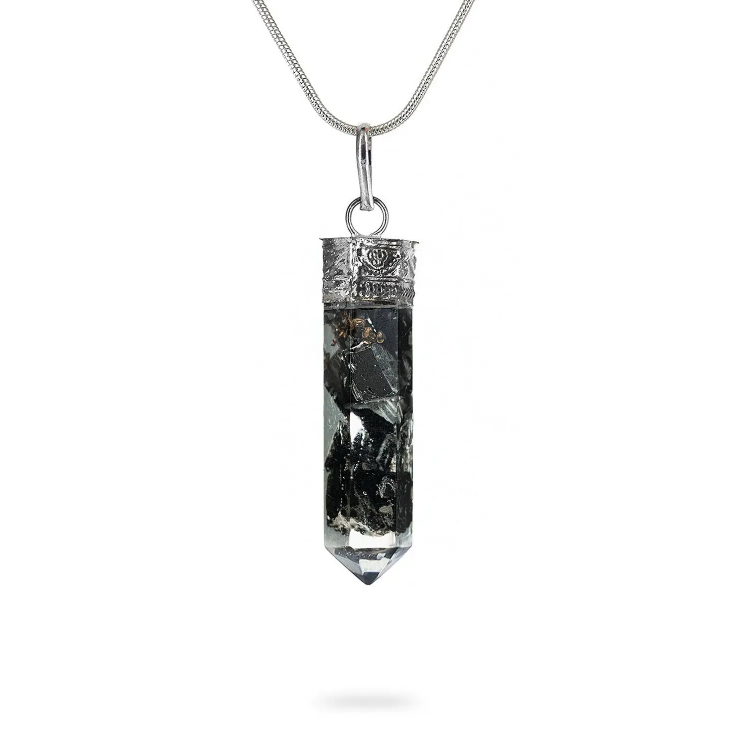Piezo Black Tourmaline Necklace for Women - Hex Pencil Pendant with Bionized Black Tourmaline Crystals, Cho Ku Rei Reiki Charged Orgonite Chakra Protection Necklaces
