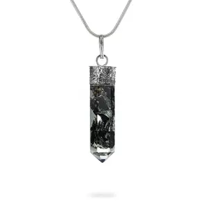 Piezo Black Tourmaline Necklace for Women - Hex Pencil Pendant with Bionized Black Tourmaline Crystals, Cho Ku Rei Reiki Charged Orgonite Chakra Protection Necklaces