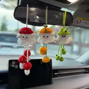 Crochet Boo Ghost Halloween Car Hanger Stuff Ornament Accessories, Handmade Halloween Decoration, Keychain Bag Charm Fall Gifts For Boyfriend Girlfriend, Him Her