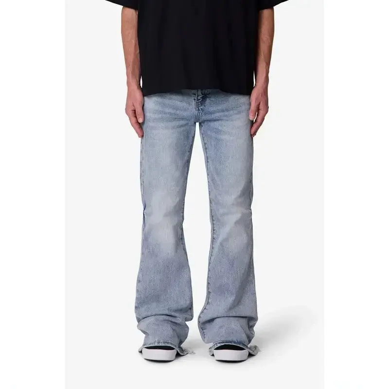Men's Faded and Washed Denim Pants with Subtle Distressing—High-Street Slim-Fit Straight-Leg Casual Pants
