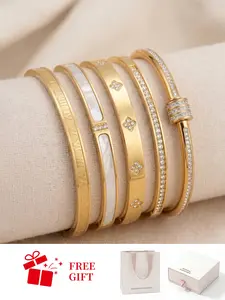 Elegant Stainless Steel Bangle Set, Trendy Stackable Bangle, 5-Piece Classic Bracelet, Bangle Jewelry, Comes with Gift Box, Ideal for Daily Wear, Party & Special Occasions, Great Holiday & Birthday Gift