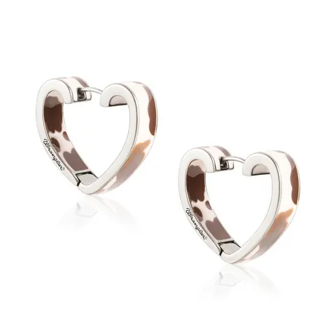Wrangler Women's Gold-Plated Metal Western Cow Pattern Heart-Shaped Hoop Statement Earrings - 1 Pair, Animal Print Fashion Accessories, Valentine Gift Daily Wear Costume Jewelry