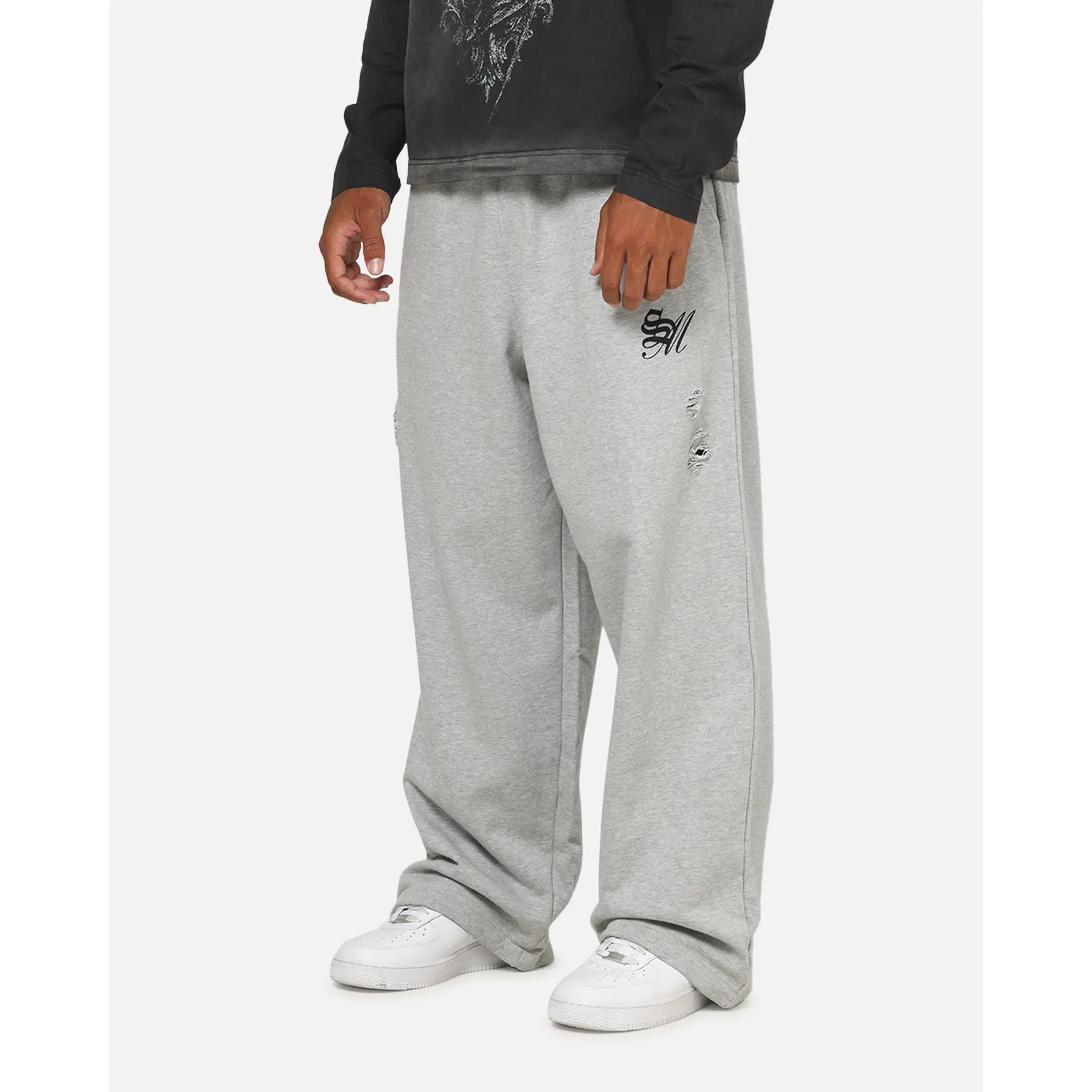 Saint Morta Distressed Baggy Sweatpants Grey Marle