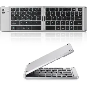 Foldable Keyboard - Portable Rechargeable Full Size Ultra Slim Mini Folding  Travel Keyboard for iOS Android Windows Smartphone Tablet and Laptop(Grey)
