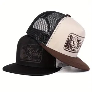 Unisex Letter Bull's Head Embroidered Hip Hop Hat Mesh Hat Outdoor Adjustable Sunscreen Leisure Hat Spring Autumn Travel Tourism Beach Vacation