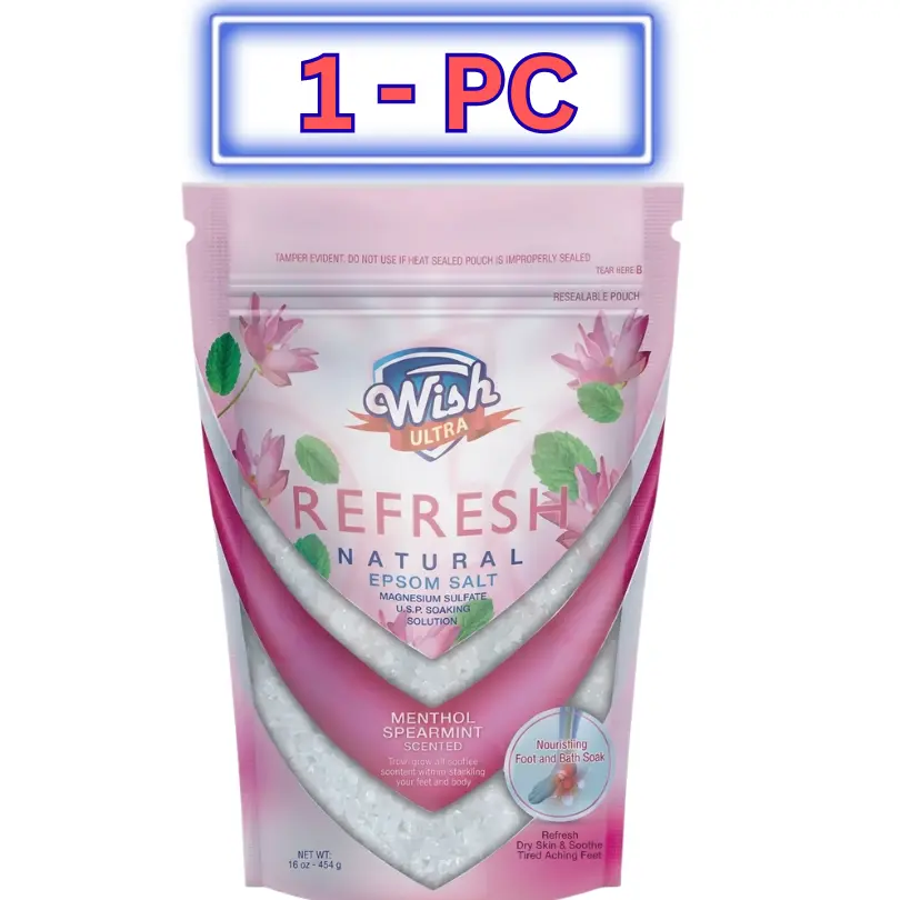 Wish Epsom Salt 16oz Bath Crystals – Refresh Foot Soak Bath Crystals for Relaxing Self Care Routine – Multi-Pack Options (1, 2, 3, 4 Pack)