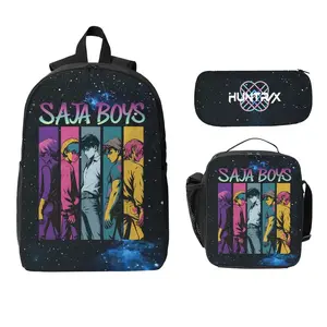 KPop Demon Hunters Saja Boys Anime Backpack 3-Piece Set Heavy-Duty Backpack – Sturdy Build for Laptops & Gear men woman teen