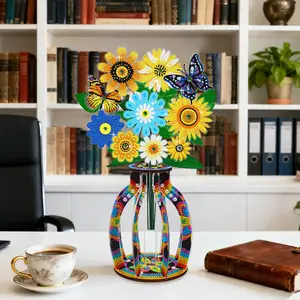 Craft your own bling vase & flower bouquet—diamond kit included! Two vibrant styles (sunflower/pastel), easy to assemble. Shiny acrylic/wood design, perfect decor for tables/shelves. Fun craft + eye-catching decor in one. Ideal gift for craft lovers!