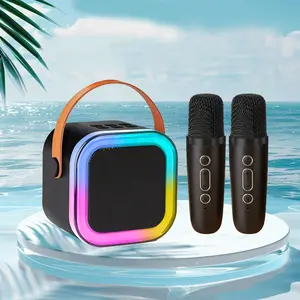 Mini karaoke machine, portable Bluetooth karaoke speaker with 2 wireless microphones and lighting, suitable for children and adults, Christmas and birthday gifts for girls and boys aged 3-12 and above family gathering