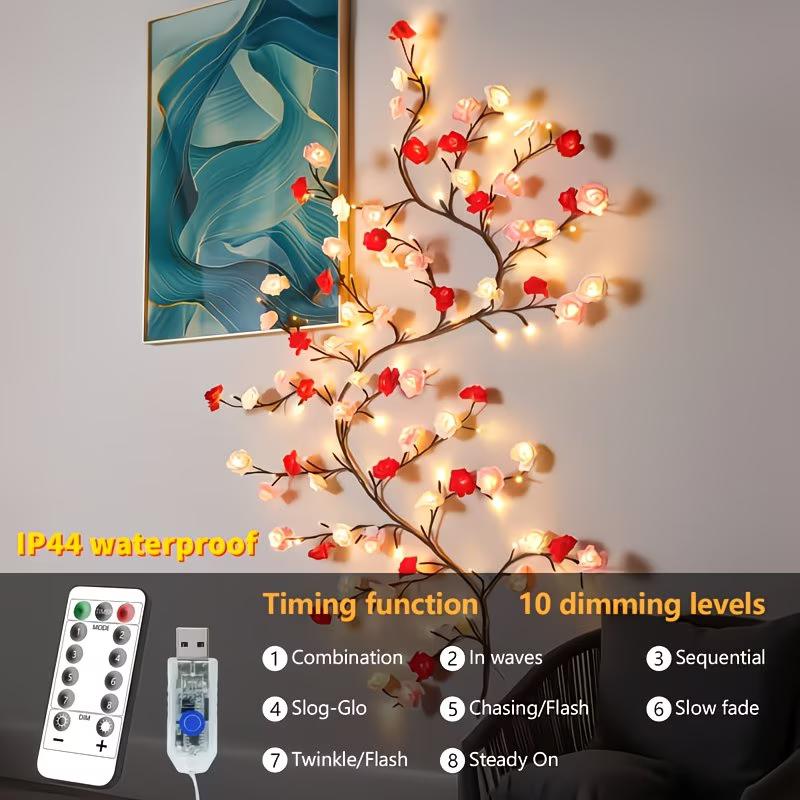 96-piece LED Eternal Rose Vine Light, USB-powered with remote control, suitable for DIY gifts and romantic decor—living room, bedroom, outdoor spaces, Valentine’s Day, Easter, Eid al-Fitr, spring, Mother’s Day gifts, room decoration, wall décor 96-piece LED Eternal Rose Vine Light, USB-powered with remote control, suitable for DIY gifts and romantic decor—living room, bedroom, outdoor spaces, Valentine’s Day, Easter, Eid al-Fitr, spring, Mother’s Day gifts, room decoration, wall décor