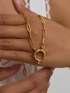 Ladies Daily Wear Dainty Necklace Exquisite Trendy Pendant Paperclip Chain Round Sailor Buckle Basic Chain Stainless Steel 18k Gold Plated Anti Allergy Classic Style Diy Fun Art Jewelry