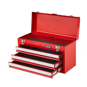 VEVOR Tool Box 20.5-inch Portable Metal Tool Box with 3 Drawers Tool Organizer Red