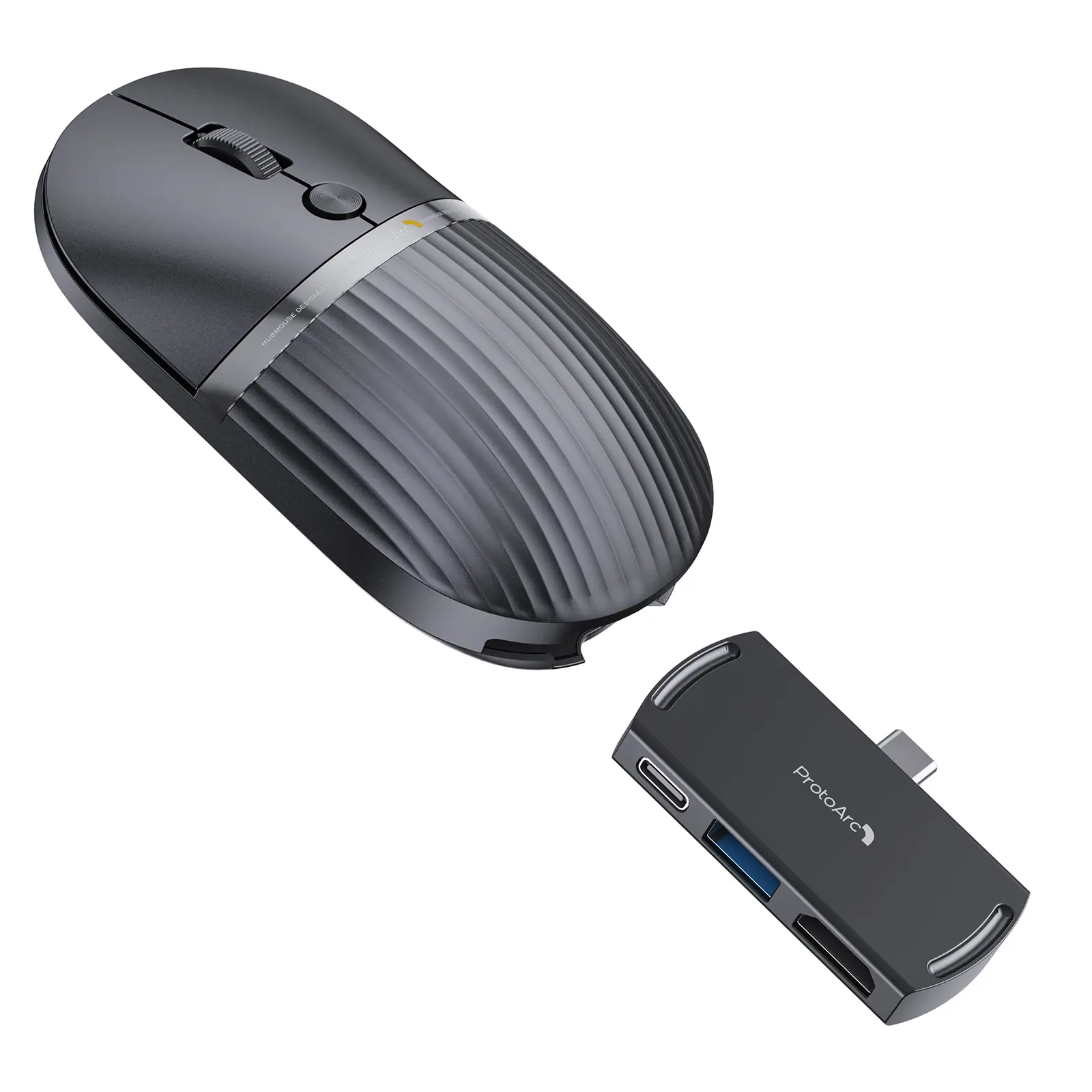 ProtoArc Wireless Silent Rechargeable Mouse with 3-Port Type-C Dual-Use Hub, Multi-Port Type-C Adapter Mouse with Rechargeable Cable, Compact Computer Accessory for Business & Travel, Compatible with Windows/macOS, Wireless Mouse