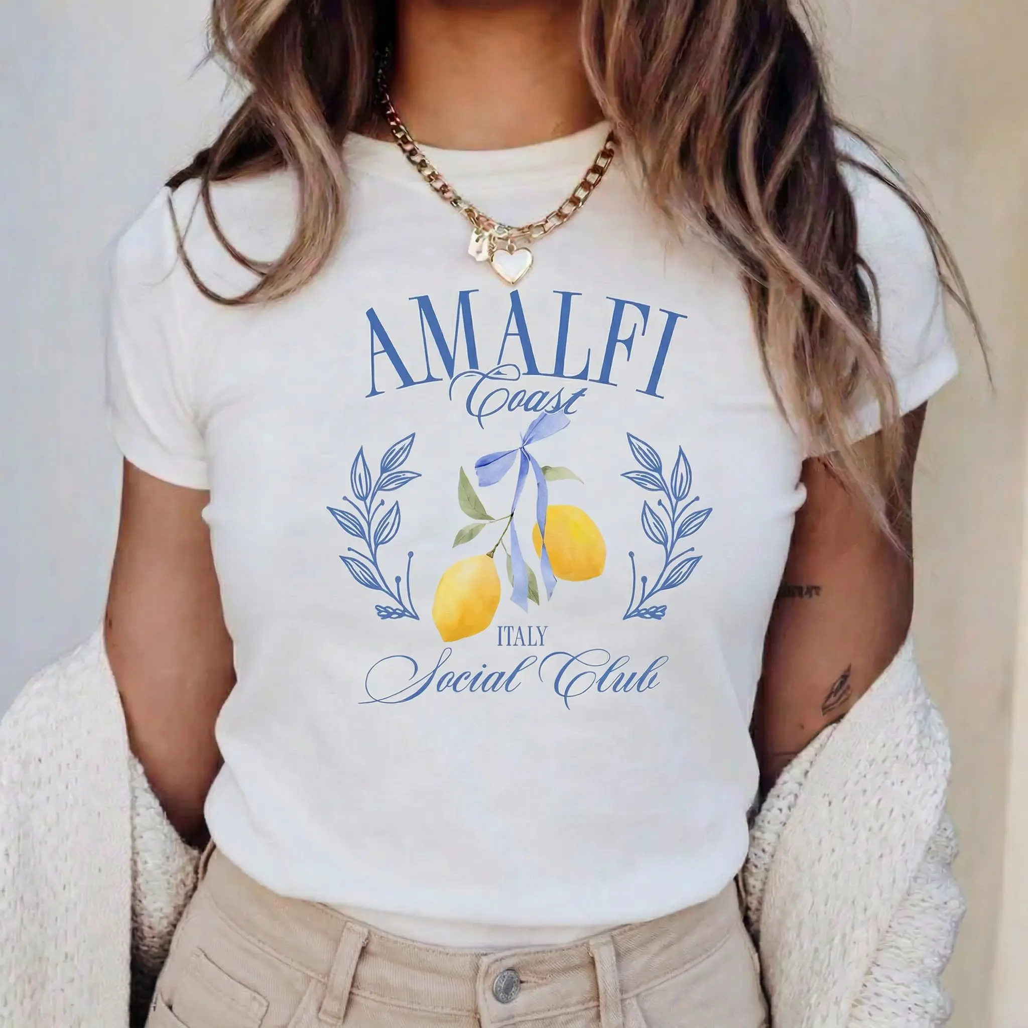 Unisex Lemon Graphic T-Shirt, Casual Amalfi Coast Print Top, 100% Cotton Oversized Shortsleeve for European Summer Vacation