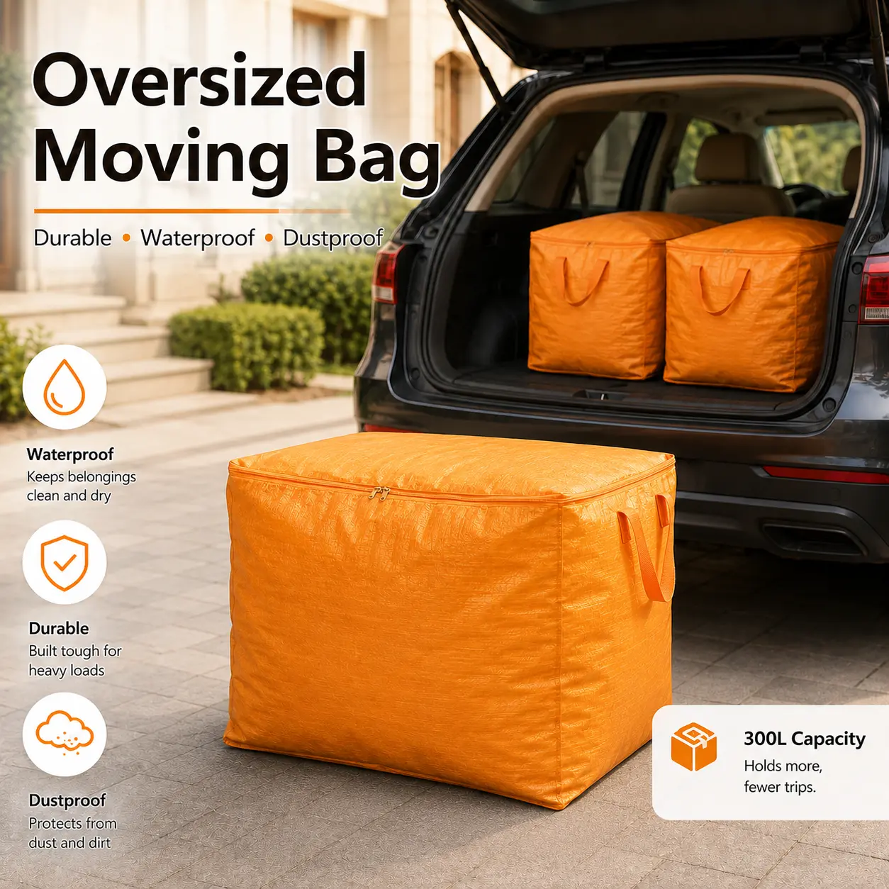300L  Extra Large Moving & Storage Bag, Thick Durable Dustproof Organizer for Clothes, Bedding, Dorm, Moving & Home Storage, Grey