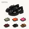 GEEYEA Chunky Platform Loafers for Women, Round Toe Slip-On Lug Sole Shoes with Satin-Like Bow for School, Commute and Weekend Outfits