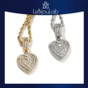 [LeBijouLab] 2026 Valentine's Gift | Golden & Silver Iced-Out Bling Bling Heart Necklace w/ 20inches or 24inches Stainless Steel Rope Chain | Holiday Gift | Christmas Gift | Gifts for Girlfriend | Gifts for Wife | Gifts for Boyfriend P2