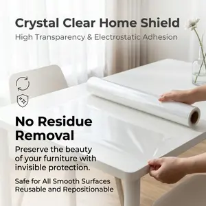 One roll of crystal-clear electrostatic protective film, a removable, residue-free, invisible protective layer suitable for smooth furniture surfaces.