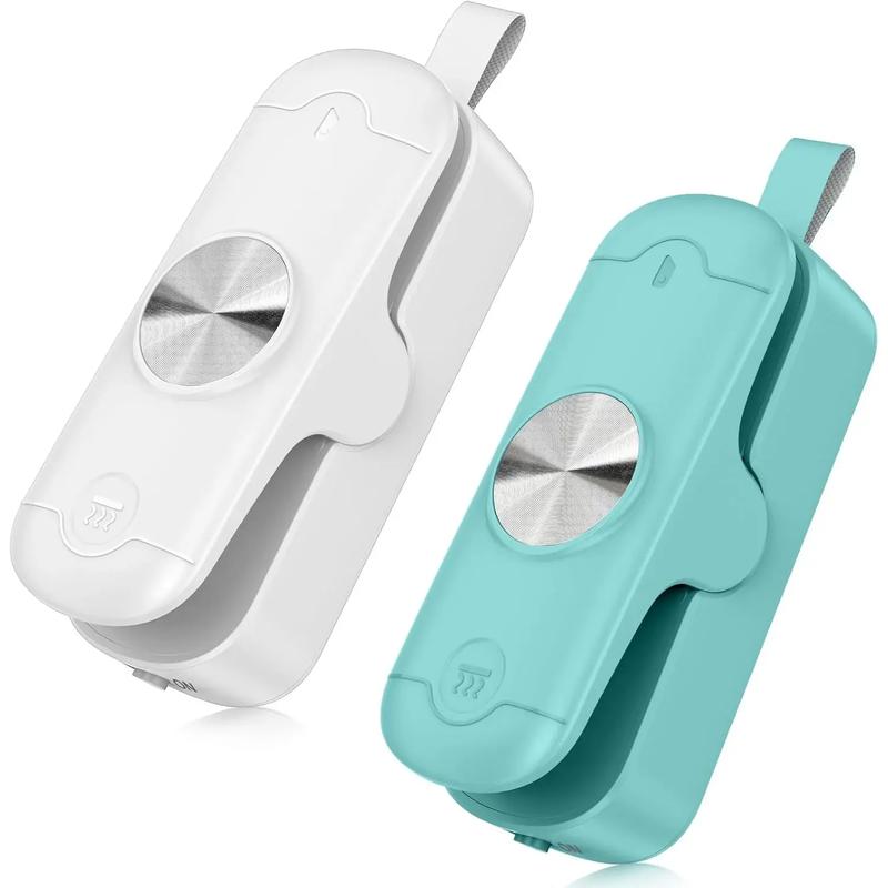2 Pack Mini Bag Sealer, 2 in 1 Sealer and Cutter, Portable Heat Sealer Machine, Chip Heat Resealer for Snacks & Food Storage, Green/White (Batteries Included)