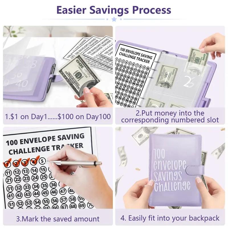 100 Envelopes Money Saving Challenge A5 Money Saving Binder,Budget Binder Savings Challenges Book with Cash Envelopes to Save $5,050,2026 New A5 Budget Planner with Cash Envelopes,Daily Money Management Notebook,Perfect Mother's Day Gift