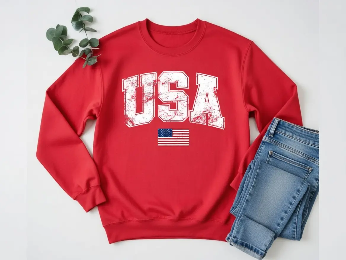 Retro USA Sweatshirt, Womens USA Crewneck Sweatshirt, USA Shirt, America Sweatshirt, 4th of July Sweatshirt, Patriotic Sweatshirt