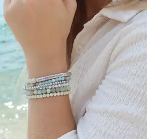 Classic Stone Stacker Bracelet by The Inspiration Co - 6mm Natural Earth Stone - Hypoallergenic & Tarnish-Resistant - Rose Gold Plated - Build Your Own GIFT SET