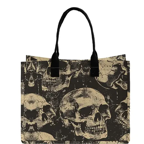 Large Capacity Skull Print Storage Bag, Durable Handles, Bags with Handles, Space-Saving Multi-Purpose Organizer for School Travel Shopping, Stylish Tote Bag, Trendy Versatile Bag, Casual Trendy Bag