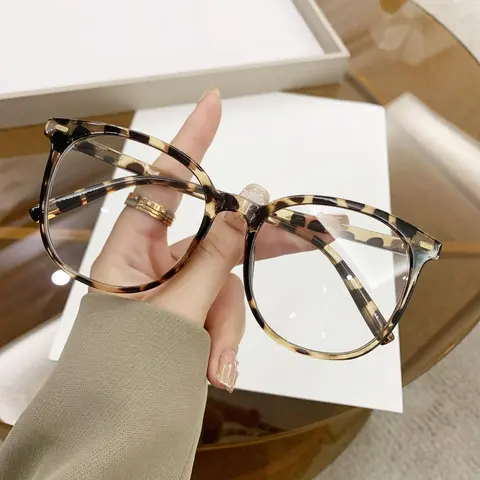 Cute Round Frame Tortoise Eyeglasses for Women & Girls, Fashion Eyeglasses for Work, Daily Clothing Decor, Perfect for Student Daily Use, Leopard Pattern Eyeglasses, Eyewear