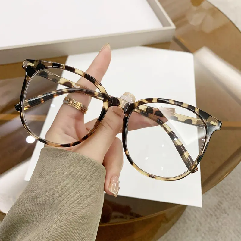 Cute Round Frame Tortoise Eyeglasses for Women & Girls, Fashion Eyeglasses for Work, Daily Clothing Decor, Perfect for Student Daily Use, Leopard Pattern Eyeglasses, Eyewear
