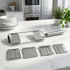 Premium Stainless Steel Mandoline Slicer & Grater Set | 4-in-1 Multi-functional Vegetable Cutter for Julienne, Slicing & Shredding | Ergonomic Non-Slip Handle Kitchen Meal Prep Hack