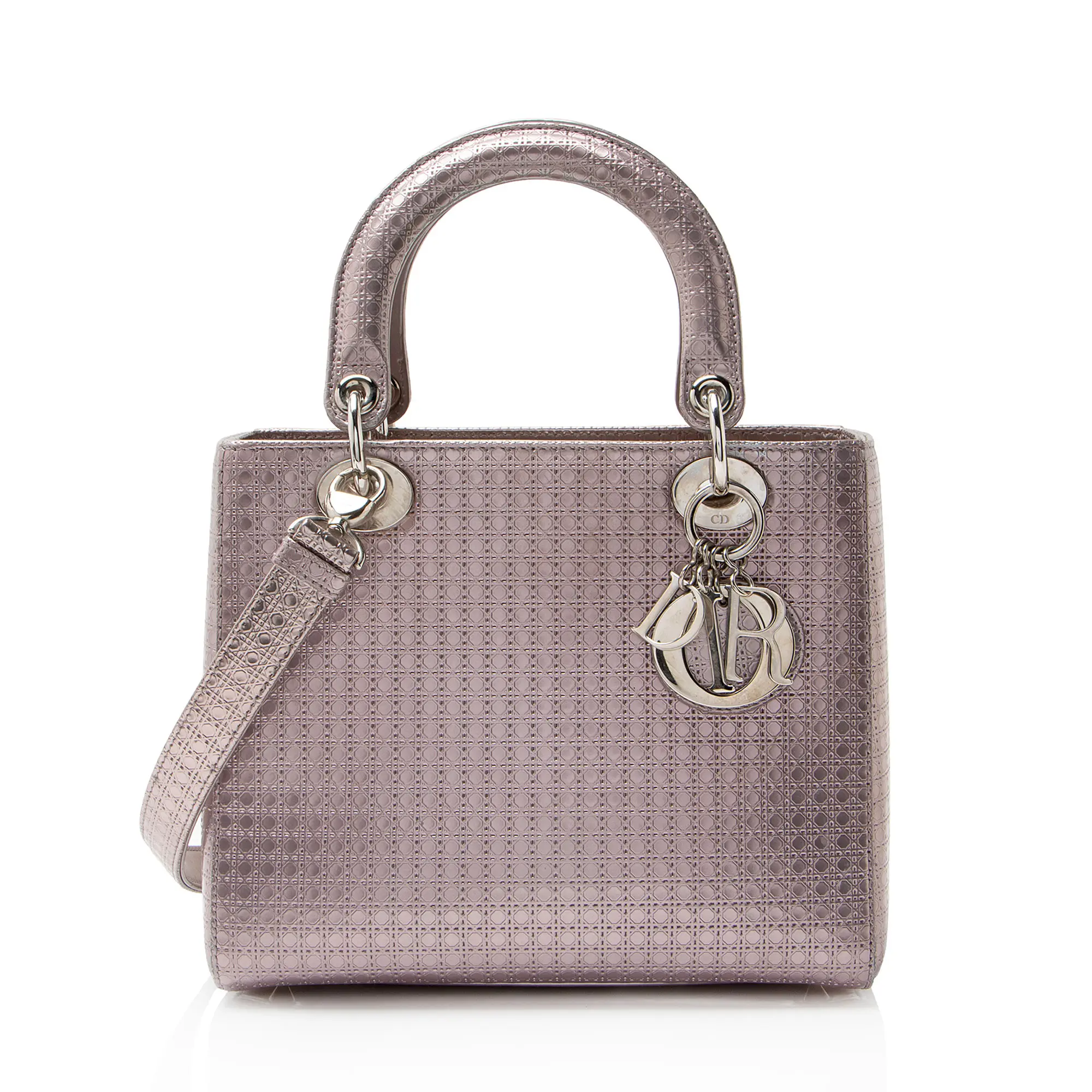 Pre-owned Dior Calfskin Tote Bags Micro Cannage Metallic Lady Medium Tote