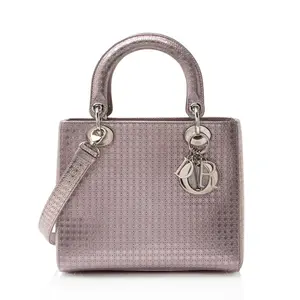 Pre-owned Dior Calfskin Tote Bags Micro Cannage Metallic Lady Medium Tote