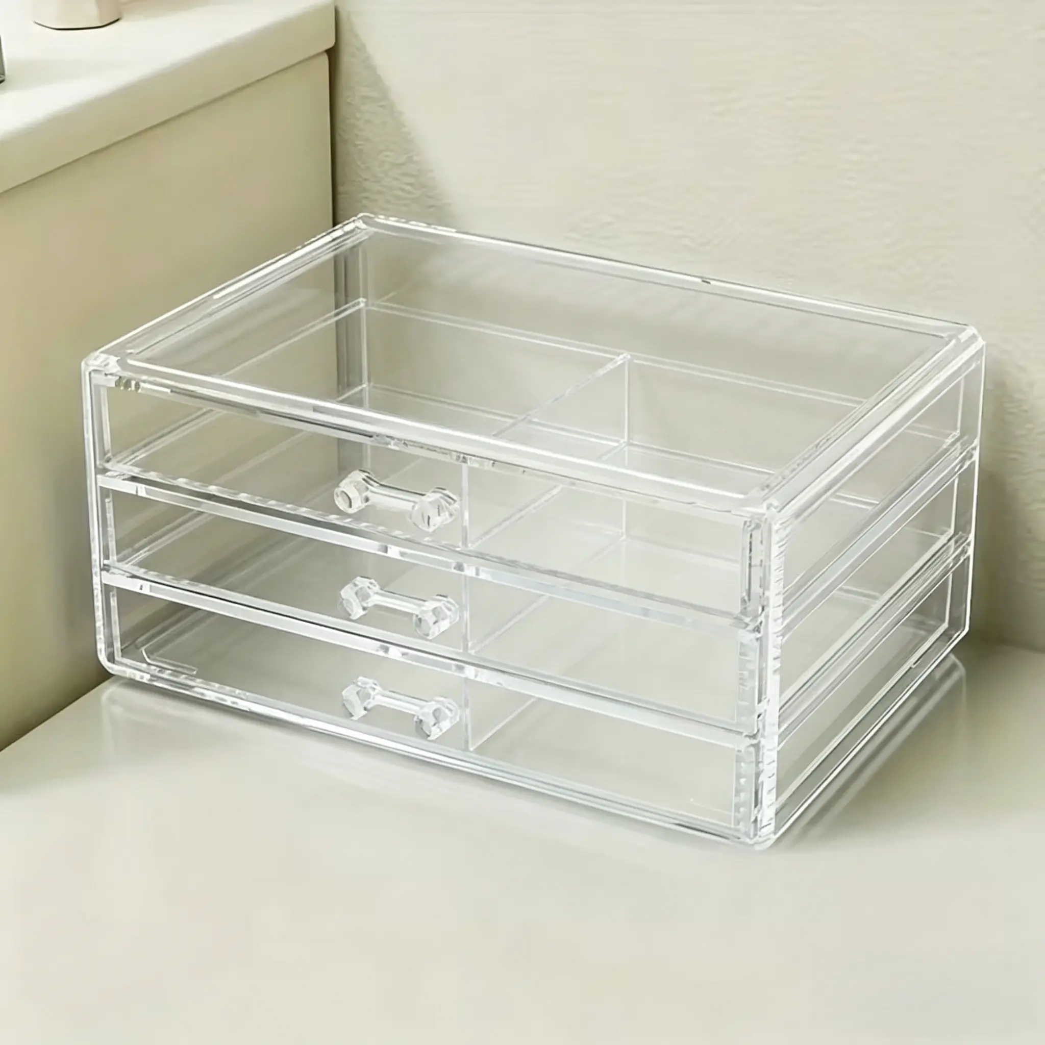 Transparent Acrylic Desk Organizer with Drawers, Stationery Organizer, Multi-Purpose Storage Box for Students & Office Supplies, Office Accessories, Durable Design, Desk Tidy, Clear Acrylic Organizer