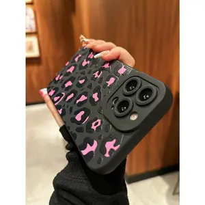 1pcs Trendy Black and Pink Leopard Print Full-Coverage Camera Protection TPU Case For iphone 16 Pro Max 15 Pro 14 Plus 13 12 11 X/Xs XS
