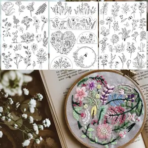 3 Sheets Stick and Stitch Embroidery Papers Designs Water Soluble Stabilizer for Embroidery Patterns with Pre-Printed  and Leaves Pattern Transfers for Hand Sewing Lover Beginners