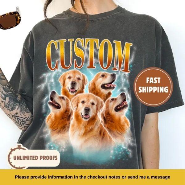 Custom Vintage Bootleg Pet Shirt Pet Photo + Name Custom Dog Portrait Personalized Custom T Shirts Cat 90's Tee