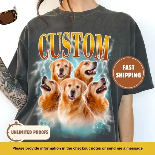 Custom Vintage Bootleg Pet Shirt Pet Photo + Name Custom Dog Portrait Personalized Custom T Shirts Cat 90's Tee