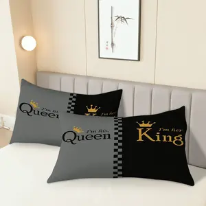 2pcs King Queen Couple Printed Pillowcase, (Pillow Inserts Not Included),Perfect for Home Decor, Pillow Core Not Included, Decorative Pillow Covers for Bed and Sofa,Bedroom Styling, Soft Fabric,Home Decorators, Romantic Touch, Decoration