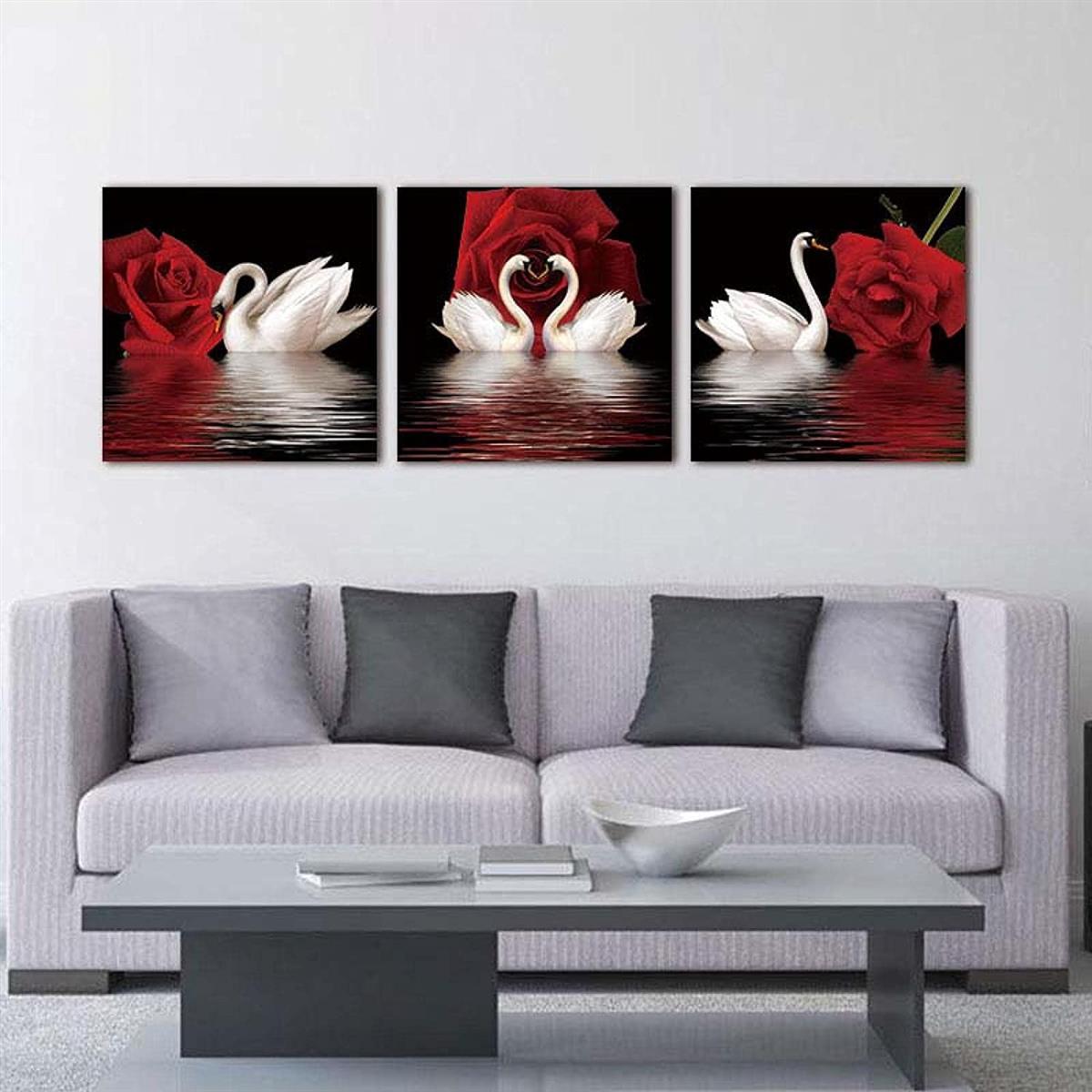 3pcs/set Romantic Swans and Red Rose Canvas Wall Art for Living Room, Bedroom, and Office Decor - Beautiful and Elegant Design - No Frames Needed 3pcs/set Romantic Swans and Red Rose Canvas Wall Art for Living Room, Bedroom, and Office Decor - Beautiful and Elegant Design - No Frames Needed