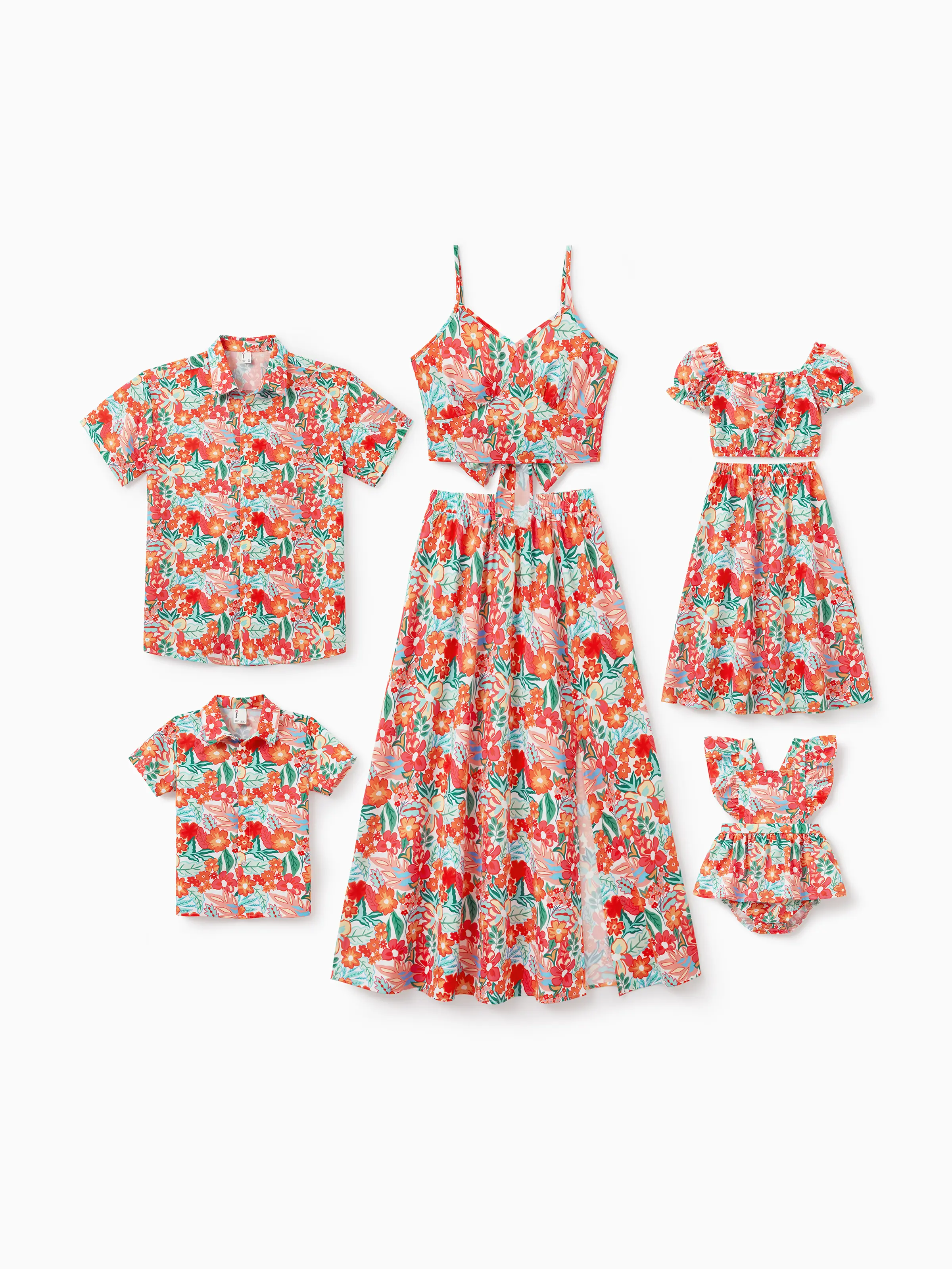 PatPat Family Matching Outfits Hawaiian Floral Print Shirts & Smocked Dress Set Summer Vacation Family Matching Clothes